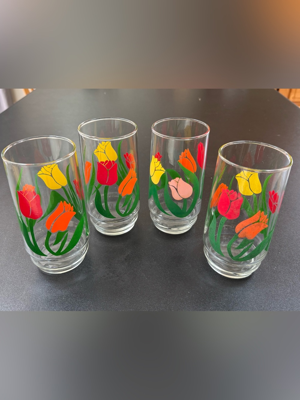 Vintage Floral Tulip Tall Drinking Glasses (set 4)